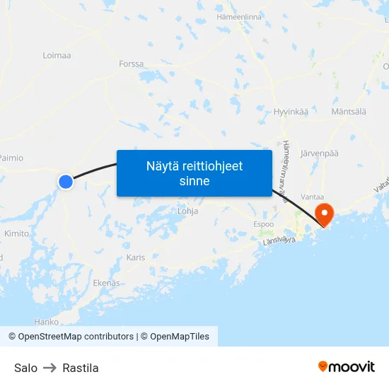 Salo to Rastila map
