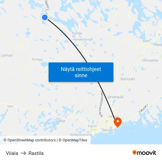 Viiala to Rastila map