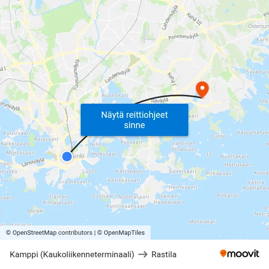 Kamppi (Kaukoliikenneterminaali) to Rastila map