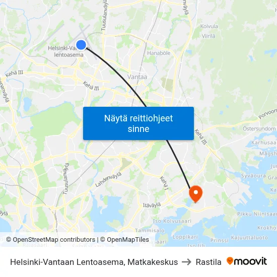 Helsinki-Vantaan Lentoasema, Matkakeskus to Rastila map