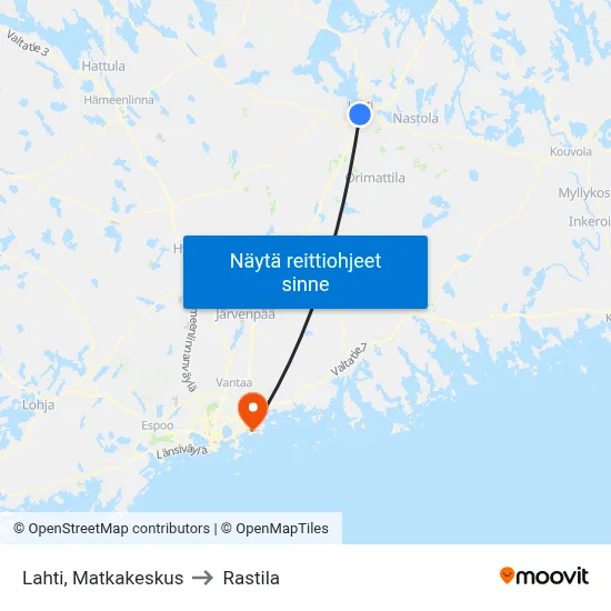 Lahti, Matkakeskus to Rastila map