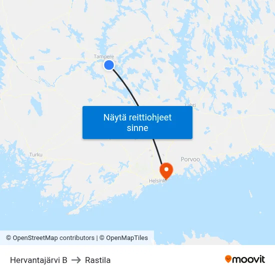 Hervantajärvi B to Rastila map