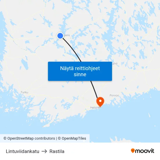 Lintuviidankatu to Rastila map