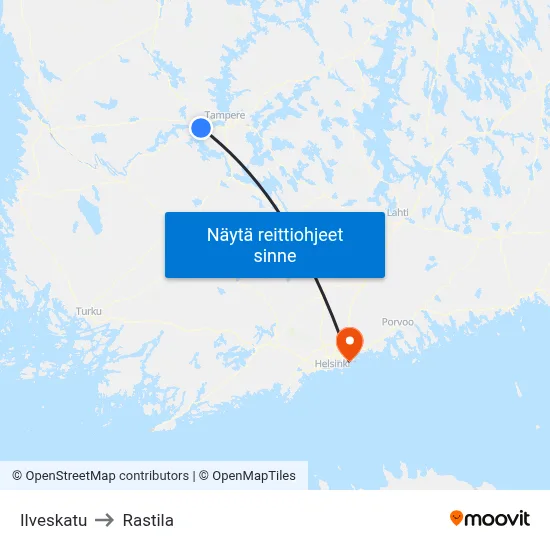 Ilveskatu to Rastila map
