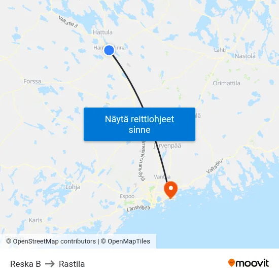 Reska B to Rastila map