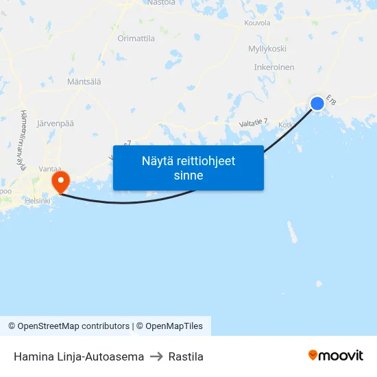 Hamina Linja-Autoasema to Rastila map