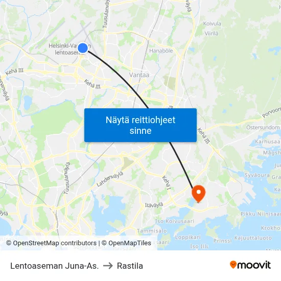 Lentoaseman Juna-As. to Rastila map