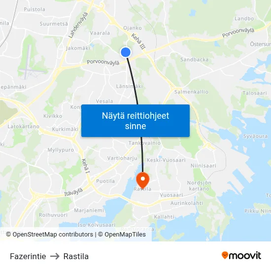 Fazerintie to Rastila map
