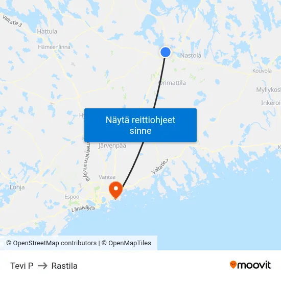 Tevi P to Rastila map