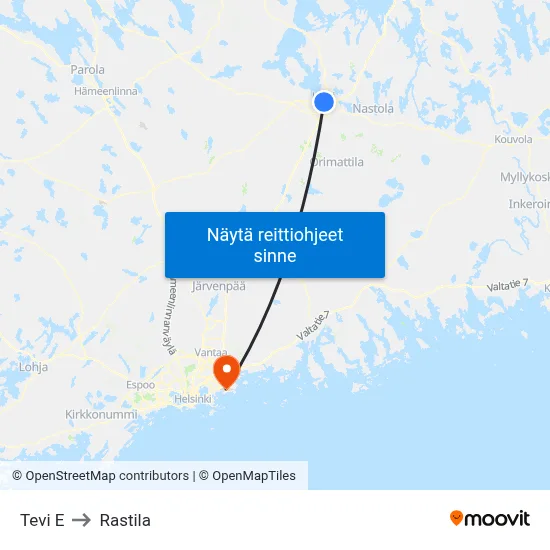 Tevi E to Rastila map