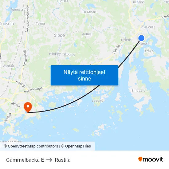 Gammelbacka E to Rastila map