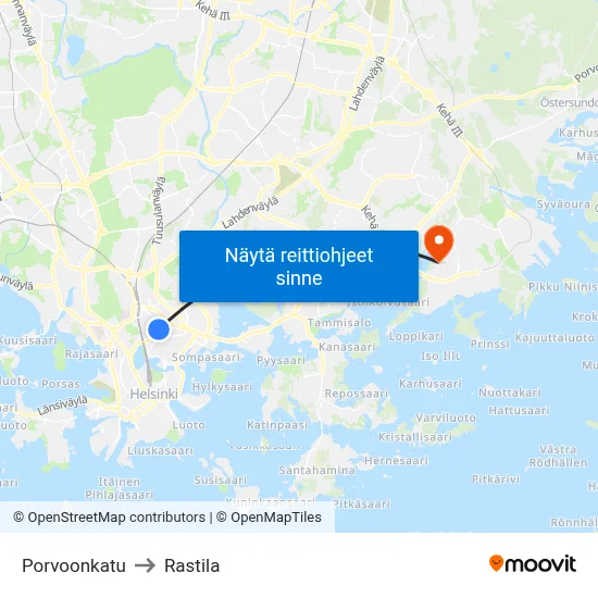 Porvoonkatu to Rastila map