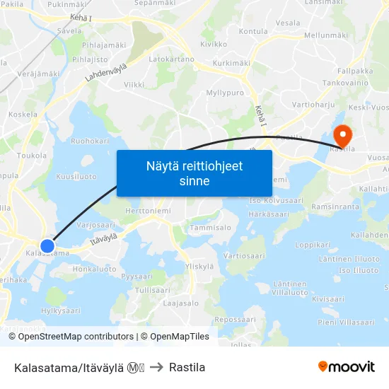 Kalasatama/Itäväylä Ⓜ️🛍️ to Rastila map