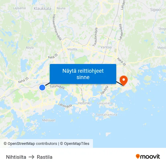 Nihtisilta to Rastila map