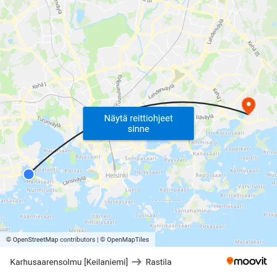 Karhusaarensolmu [Keilaniemi] to Rastila map