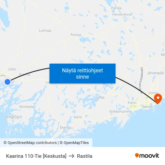 Kaarina 110-Tie [Keskusta] to Rastila map
