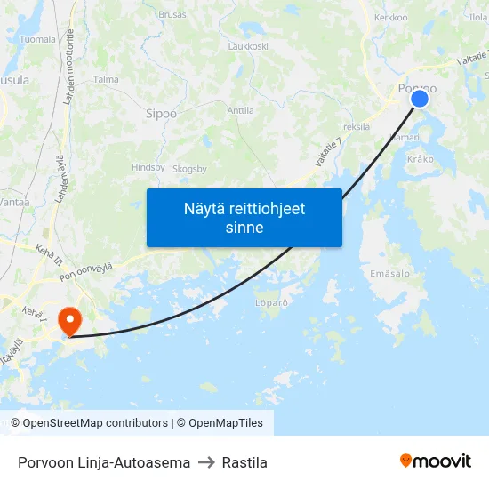 Porvoon Linja-Autoasema to Rastila map