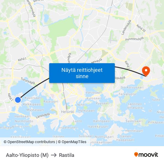 Aalto-Yliopisto (M) to Rastila map