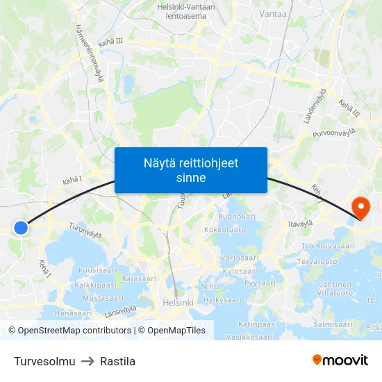 Turvesolmu to Rastila map