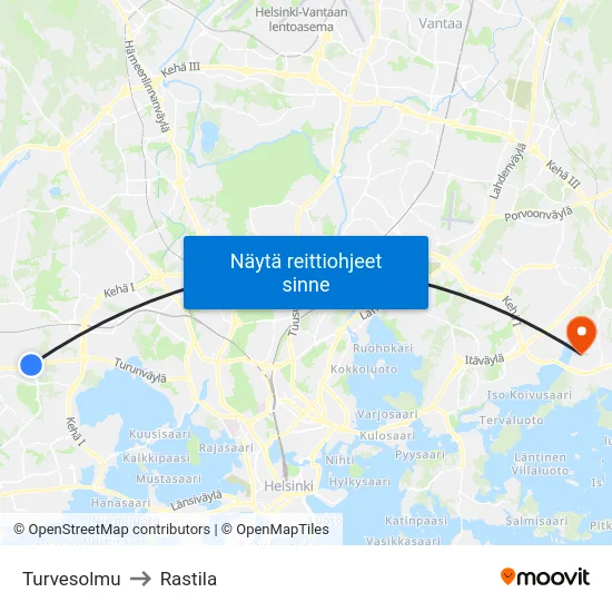 Turvesolmu to Rastila map