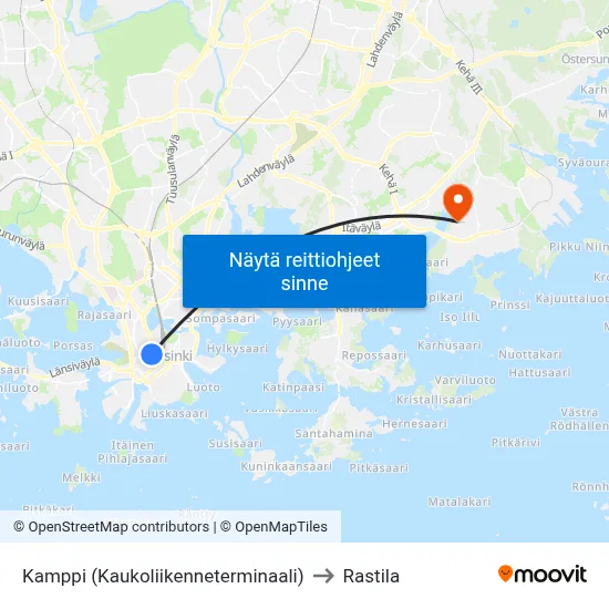 Kamppi (Kaukoliikenneterminaali) to Rastila map