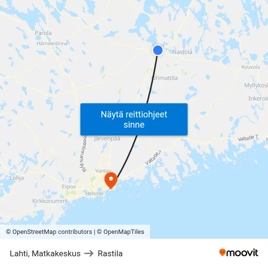 Lahti, Matkakeskus to Rastila map
