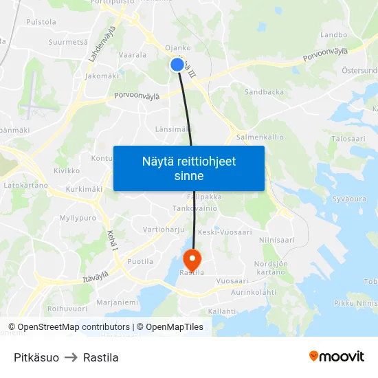 Pitkäsuo to Rastila map