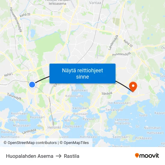 Huopalahden Asema to Rastila map