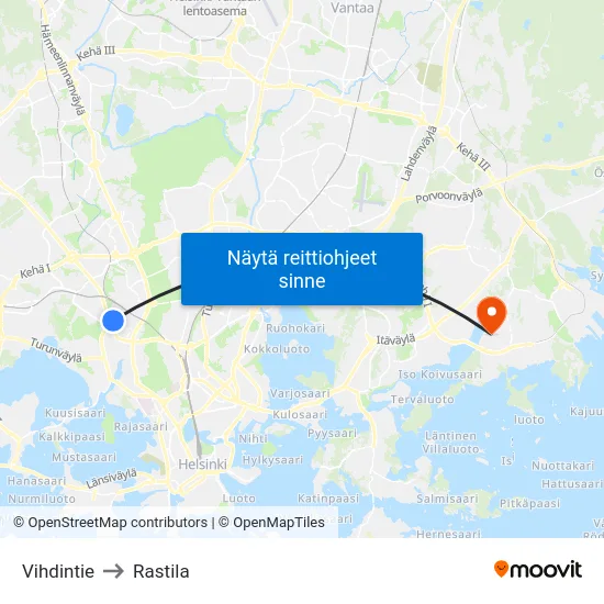 Vihdintie to Rastila map