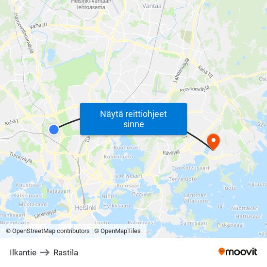 Ilkantie to Rastila map