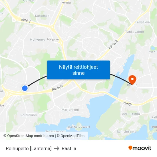 Roihupelto [Lanterna] to Rastila map