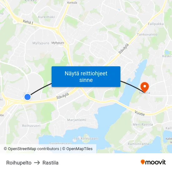 Roihupelto [Lanterna] to Rastila map