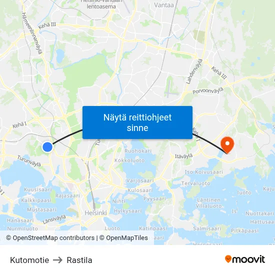 Kutomotie to Rastila map
