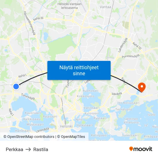 Perkkaa to Rastila map