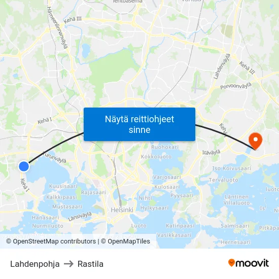 Lahdenpohja to Rastila map