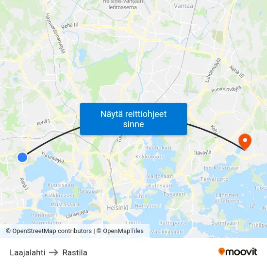 Laajalahti to Rastila map