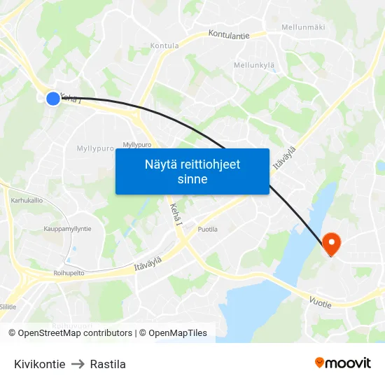 Kivikontie to Rastila map