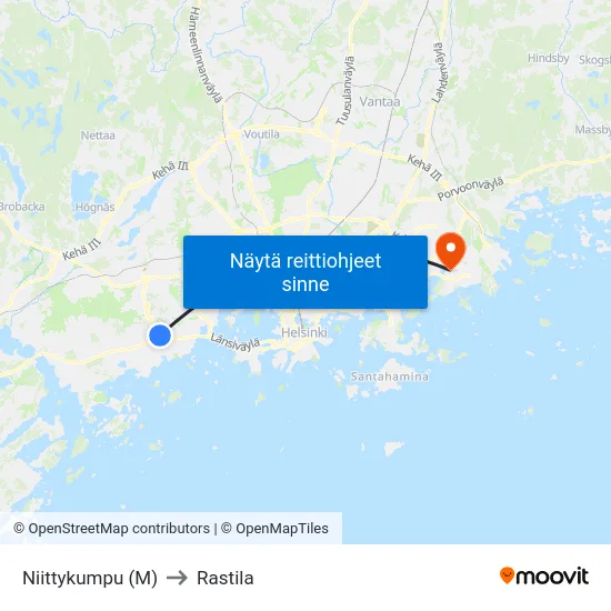 Niittykumpu (M) to Rastila map