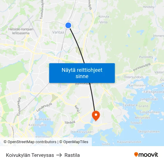 Koivukylän Terveysas to Rastila map