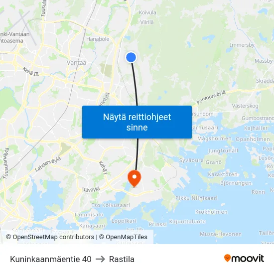 Kuninkaanmäentie 40 to Rastila map