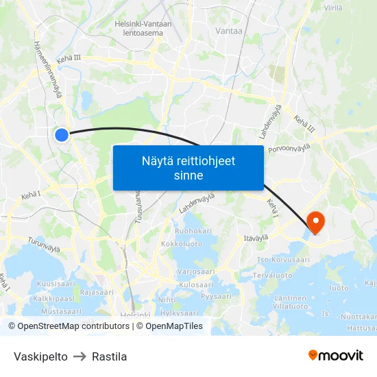Vaskipelto to Rastila map