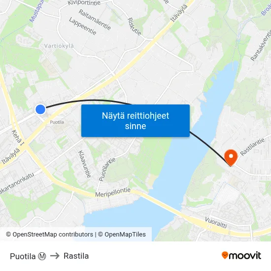 Puotila Ⓜ️ to Rastila map