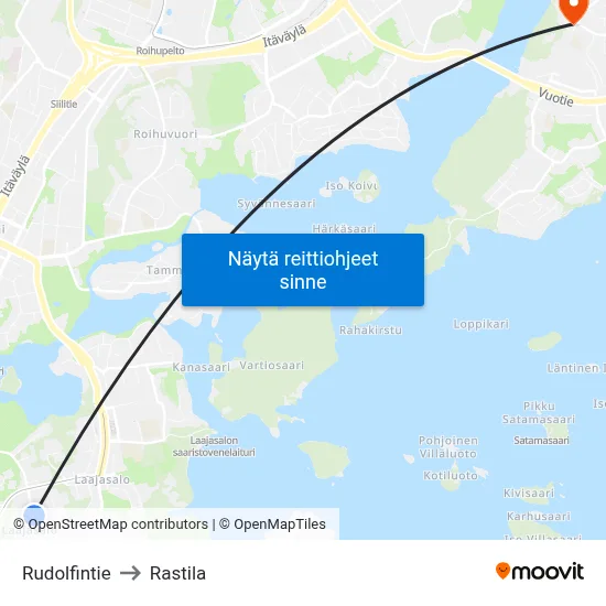 Rudolfintie to Rastila map