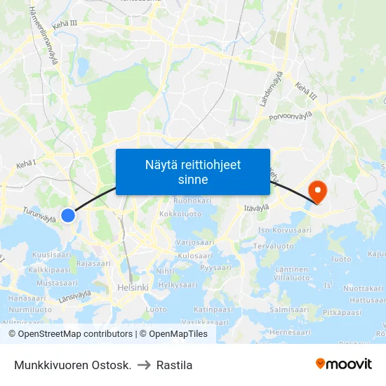 Munkkivuoren Ostosk. to Rastila map