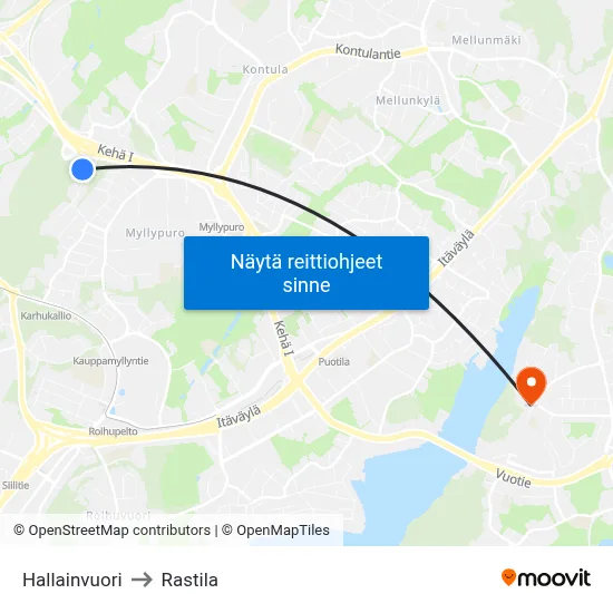 Hallainvuori to Rastila map