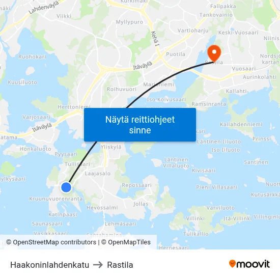 Haakoninlahdenkatu to Rastila map