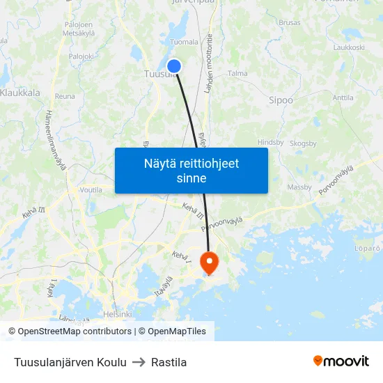 Tuusulanjärven Koulu to Rastila map