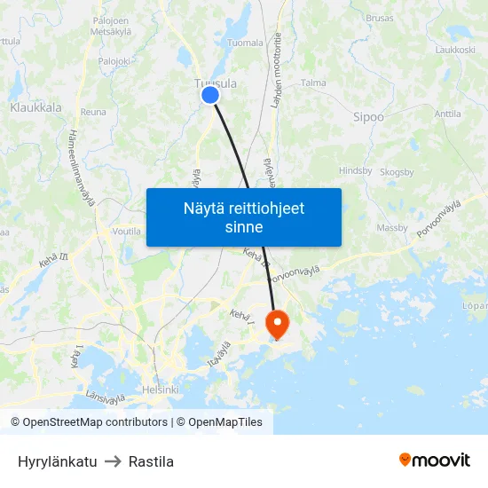 Hyrylänkatu to Rastila map