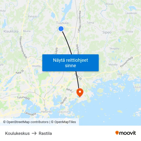 Koulukeskus to Rastila map