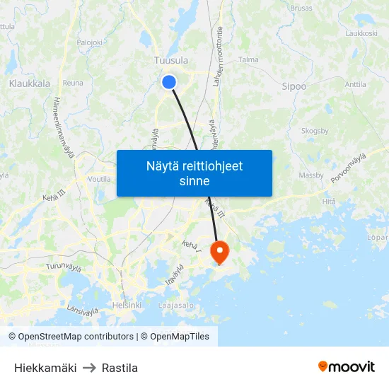 Hiekkamäki to Rastila map